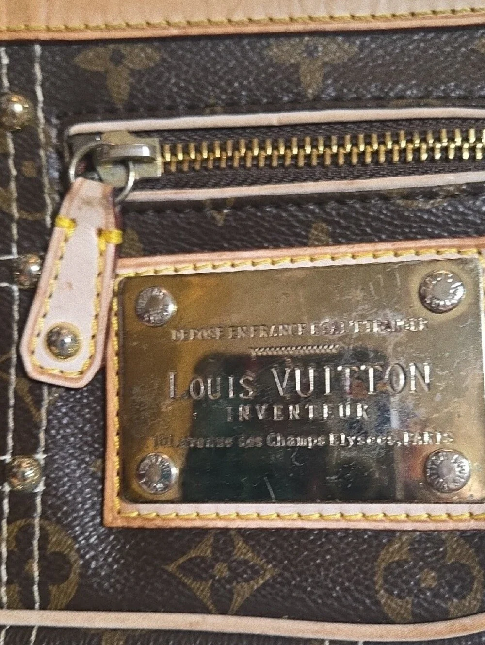 Louis Vuitton Brown Monogram Rivet Pochette Zip Closure Detachable Strap